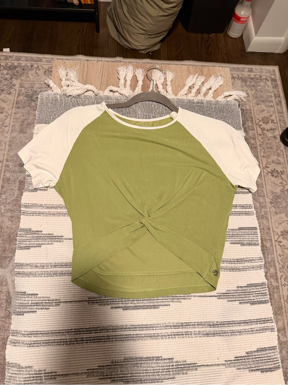 BuffBunny Olive Green and Cream Twist-Front Crop Top
